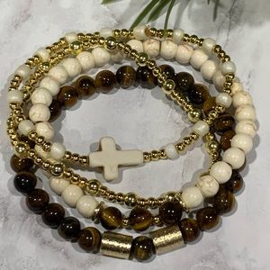 14K Gold Plated Custom Bracelet Stack - Set of 4 - Cross